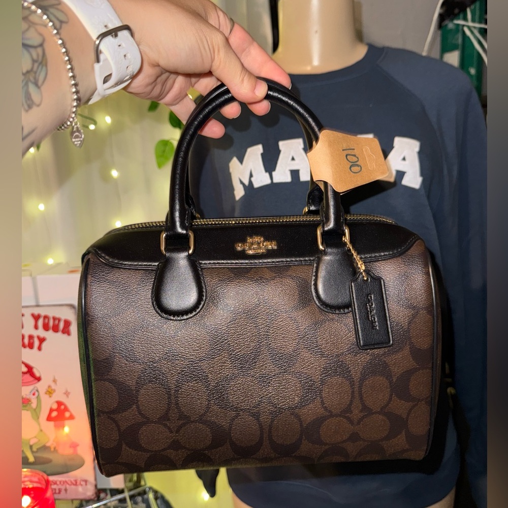 Coach Brown and Black Satchel with Signature Monogram